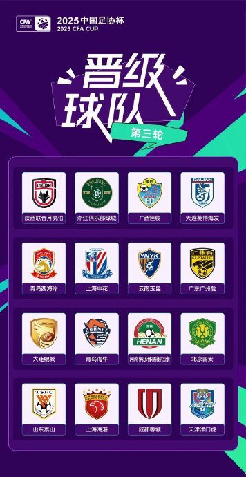 足协杯16强出炉：四支中超队遭下克上 中乙恒宸成独苗黑马