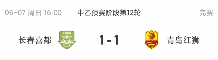 长春喜都1-1青岛红狮互交白卷,北区保级区胶着