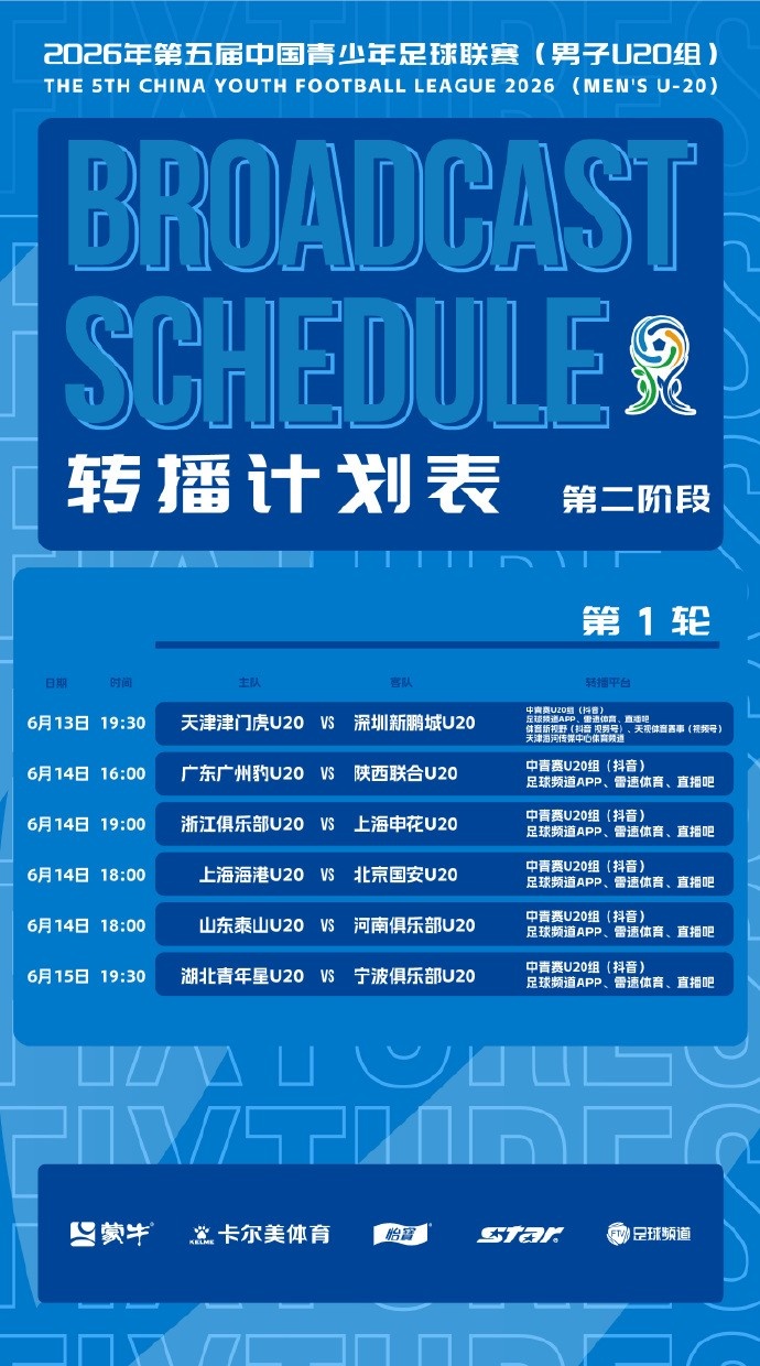 中青赛U20第二阶段6月13日开战 上海海港U20完整赛程公布 中青赛U20第二阶段6月13日开战 上海海港U20完整赛程公布