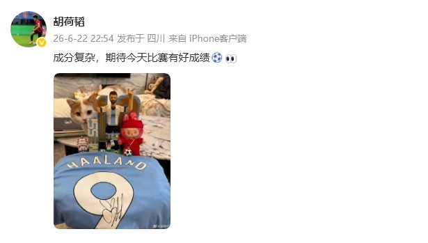胡荷韬社媒晒梅西乐高与哈兰德球衣：今晚双线关注阿根廷挪威