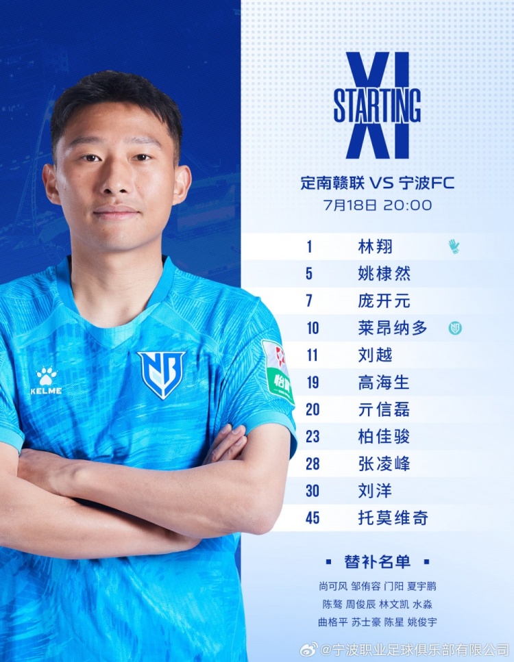 宁波FC首发:双外援+张凌峰,客场挑战定南赣联 宁波FC首发:双外援+张凌峰,客场挑战定南赣联